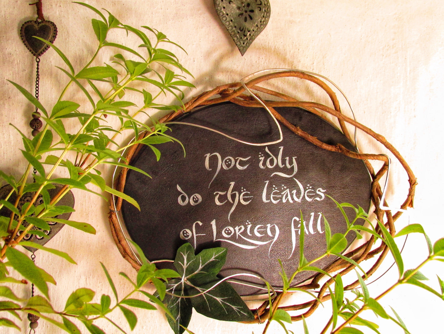Upcycled - Hobbit sign - Not idly do the leaves of Lorien fall